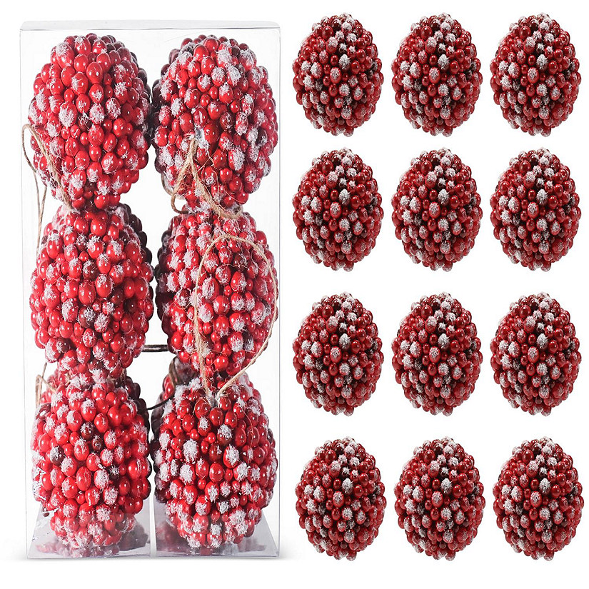 Frosted Red Berries Ornaments - Glittered White Snowflakes on Realistic Red Cranberry Berries Ball Ornament Image