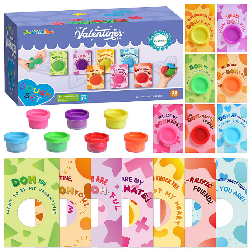 Fun Little Toys- Kids Valentine Play dough Set with Cards 28 Pcs Image