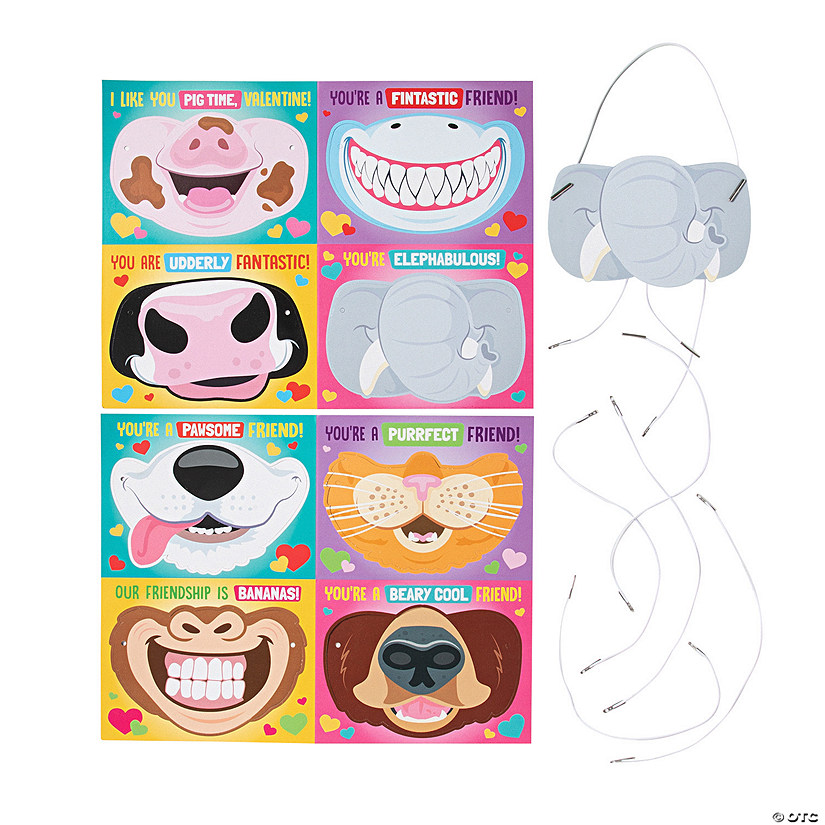 Funny Animal Faces Selfie Mask Valentine Exchanges with Card for 32 Image