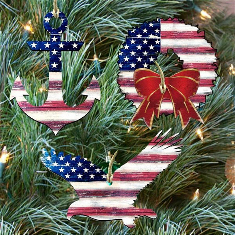 G.DeBrekht 8100039S3 Americana July 4th Patriotic Wooden Ornaments - Set of 3 Image