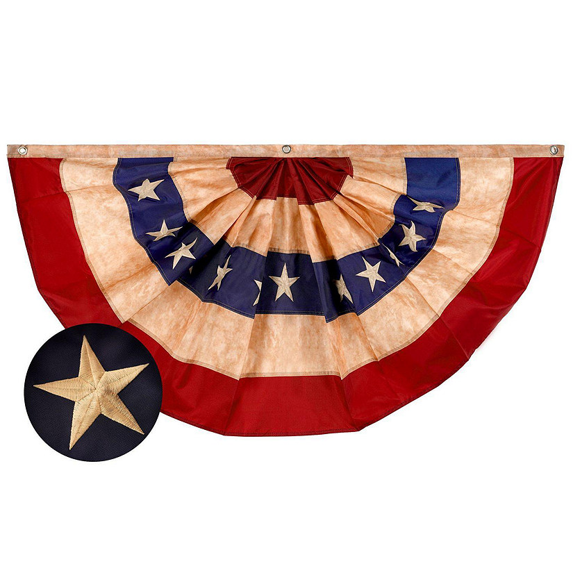 G128 1.5x3FT American Tea-Stained Embroidered Polyester Fan Flag Bunting Image