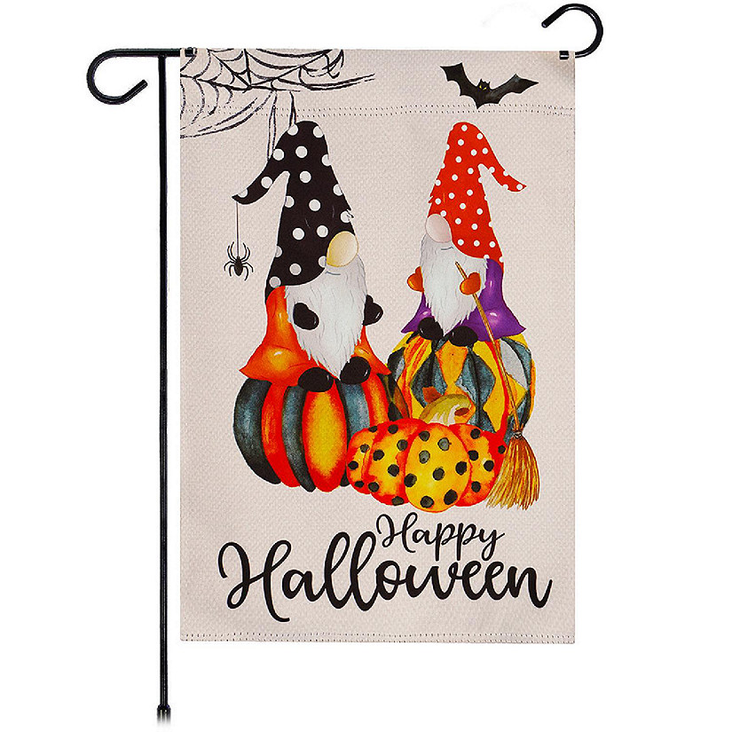 G128 12"x18" Blockout Fabric Halloween Two Witch Gnomes Garden Flag Image