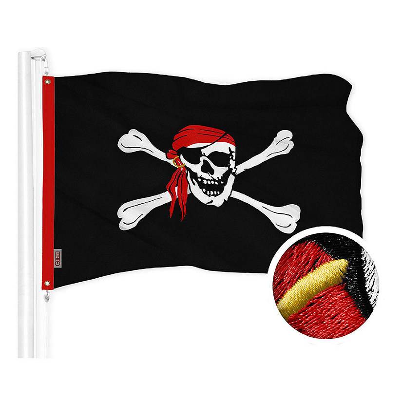 G128 16x24 In 1PK Pirate Jolly Roger Head Scarf Embroidered 210D Polyester Flag Image