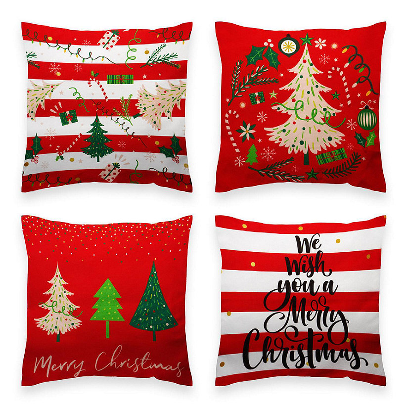 G128 18 x 18 In Christmas Elegant Pine Tree Waterproof Pillow Covers, Set of 4 Image