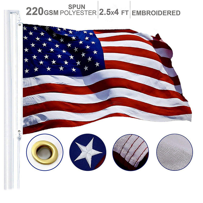 G128 2.5x4ft 1PK USA Embroidered 220GSM Spun Polyester Flag Image