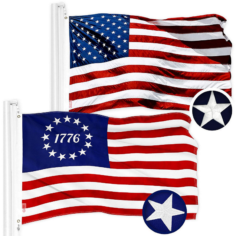 G128 2.5x4ft Combo USA & Betsy Ross 1776 Circle Embroidered 210D Polyester Flag Image