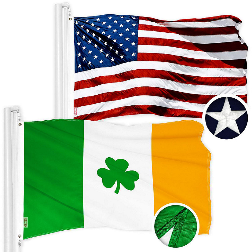 G128 2.5x4ft Combo USA & Ireland Shamrock Embroidered 210D Polyester Flag Image