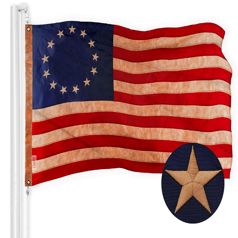 G128 3x5 Ft Betsy Ross Tea-Stained Embroidered Polyester Flag Image