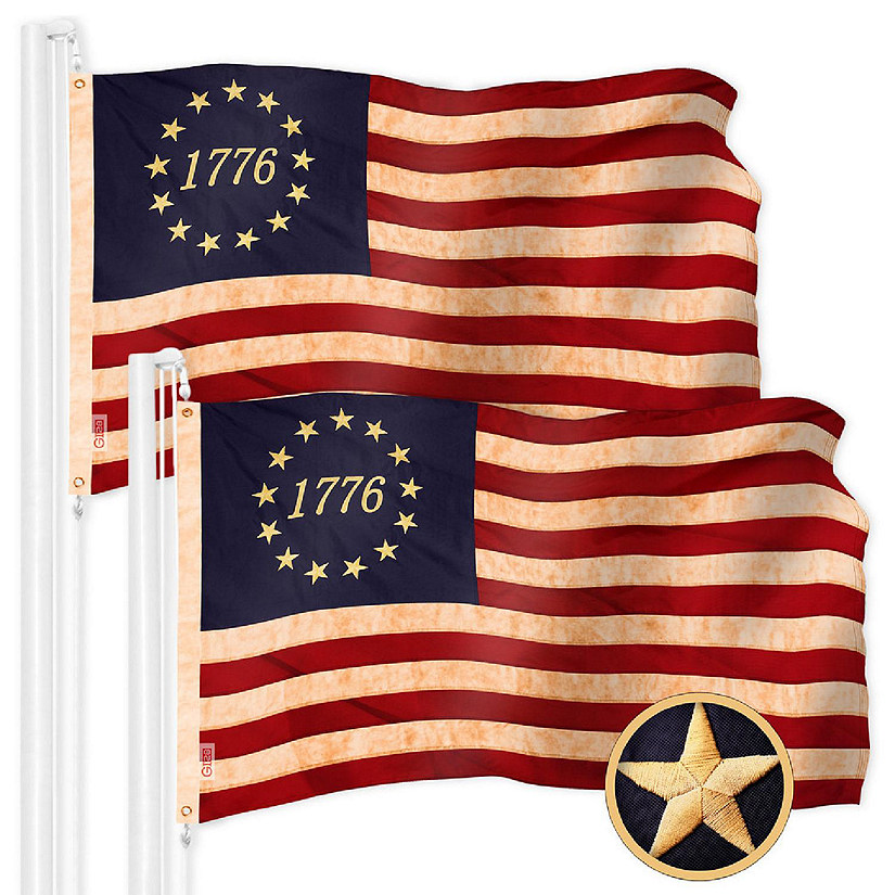 G128 3x5ft 2PK Betsy Ross 1776 Circle, Tea-Stained Embroidered 420D Polyester Flag Image