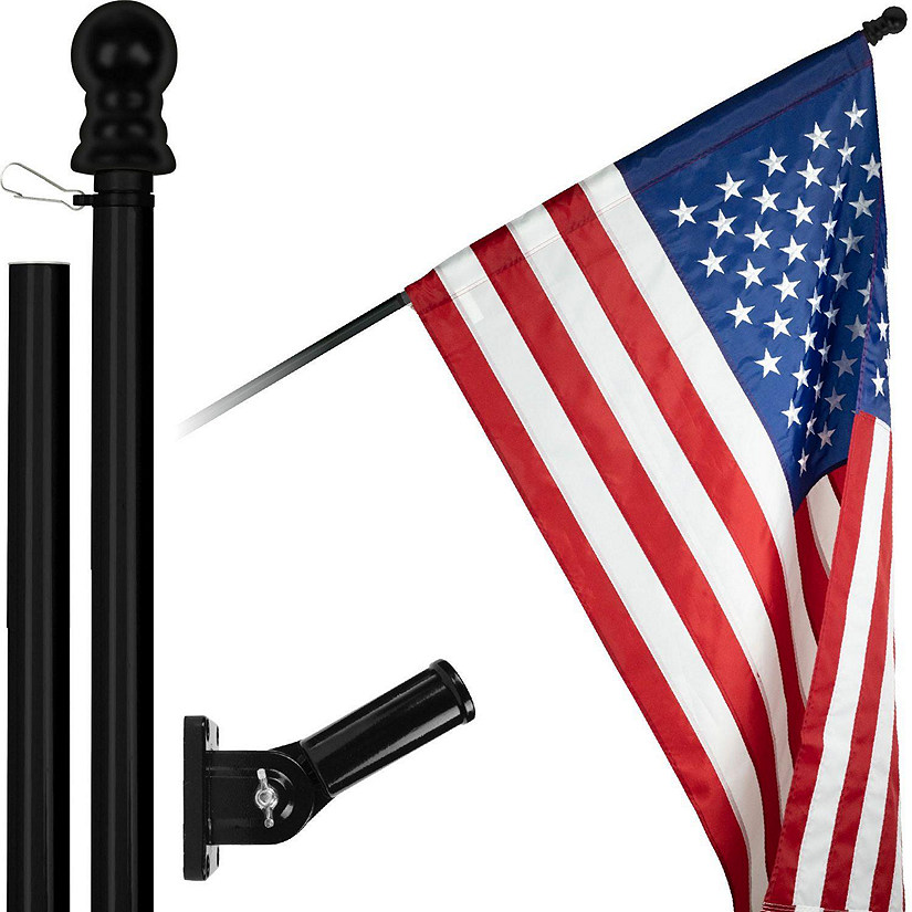 G128  5 Feet Tangle Free Spinning Flagpole Black American Flag Pole Sleeve Embroidered 2x3 ft American Flag Pole Sleeve Flag Included Aluminum Flag Pole Image