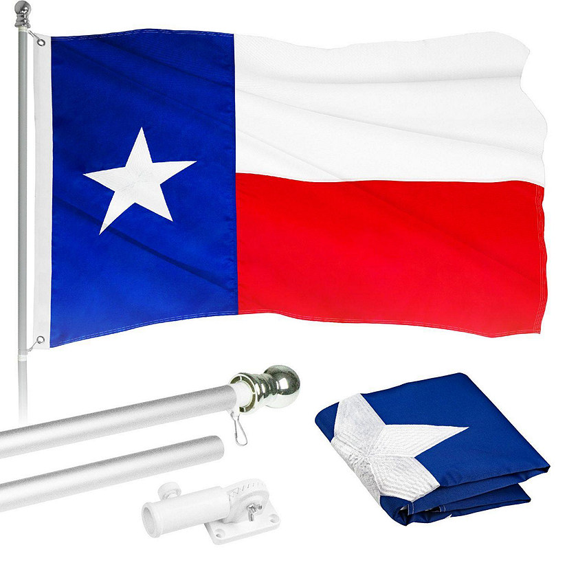 G128  5 Feet Tangle Free Spinning Flagpole Silver Texas Flag Brass Grommets Embroidered 2x3 ft Flag Included Aluminum Flag Pole Image