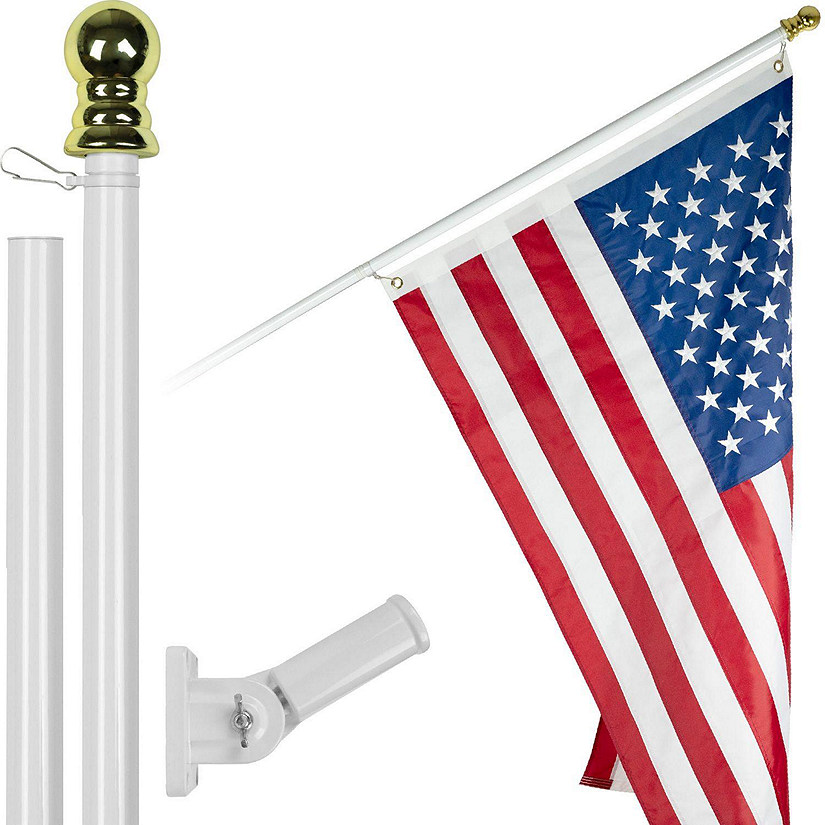G128  5 Feet Tangle Free Spinning Flagpole White American Flag Brass Grommets Embroidered 2x3 ft American Flag Brass Grommets Flag Included Aluminum Flag Pole Image
