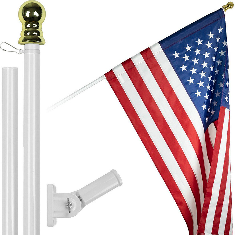 G128  5 Feet Tangle Free Spinning Flagpole White American Flag Pole Sleeve Embroidered 2x3 ft American Flag Pole Sleeve Flag Included Aluminum Flag Pole Image