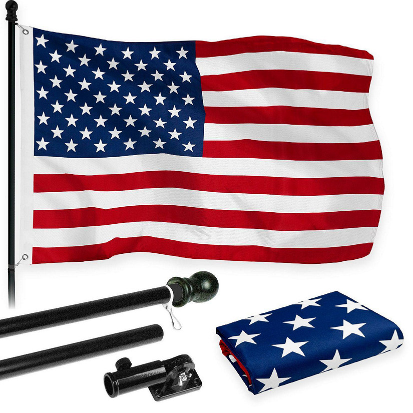 G128  6 Feet Tangle Free Spinning Flagpole Black American USA Brass Grommets Printed 3x5 ft Flag Included Aluminum Flag Pole Image