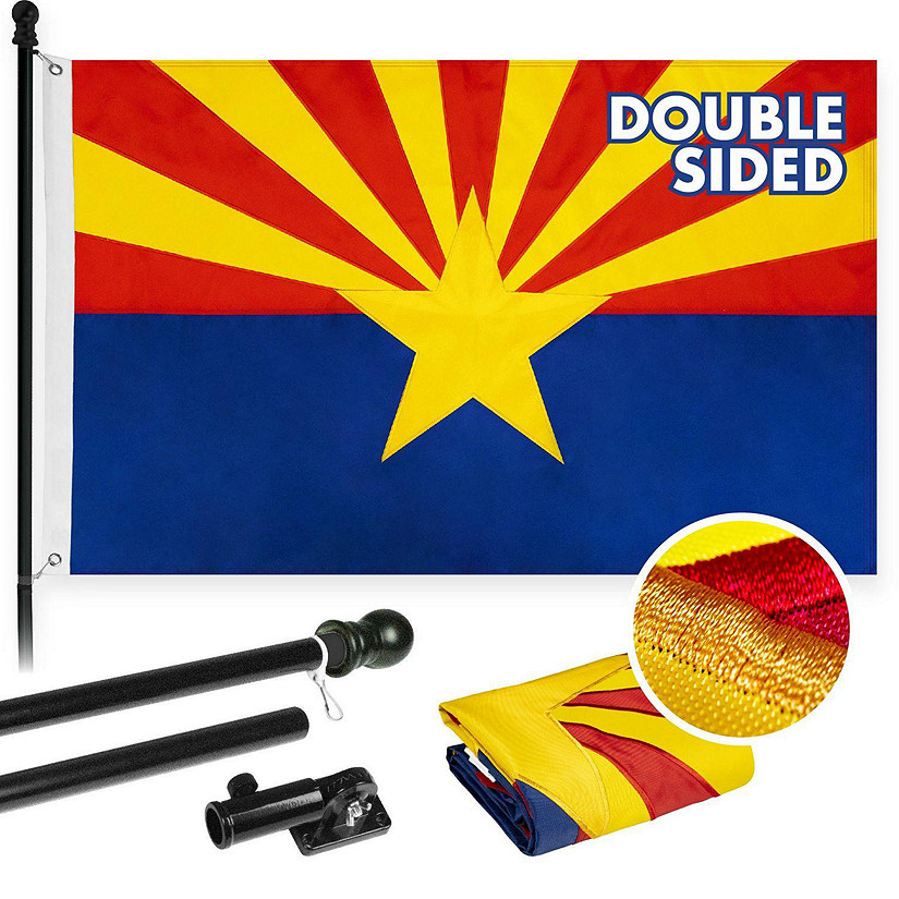 G128  6 Feet Tangle Free Spinning Flagpole Black Arizona Double Sided Brass Grommets Embroidered 3x5 ft Flag Included Aluminum Flag Pole Image