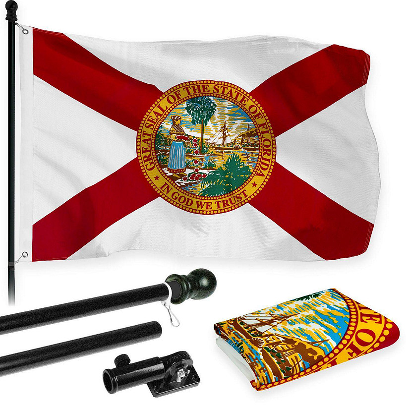 G128  6 Feet Tangle Free Spinning Flagpole Black Florida Brass Grommets Printed 3x5 ft Flag Included Aluminum Flag Pole Image