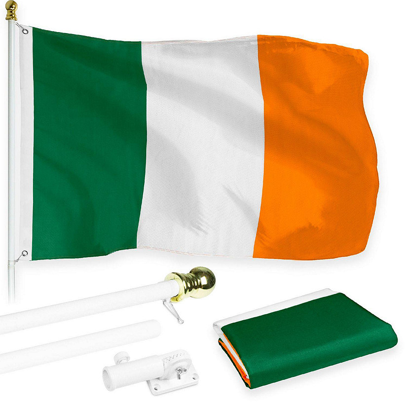 G128  6 Feet Tangle Free Spinning Flagpole White Ireland Brass Grommets Printed 3x5 ft Flag Included Aluminum Flag Pole Image