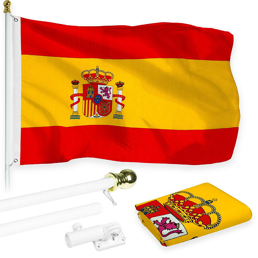G128  6 Feet Tangle Free Spinning Flagpole White Spain Brass Grommets Printed 3x5 ft Flag Included Aluminum Flag Pole Image