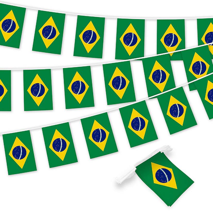G128 8.2x5.5IN Flag Pieces 33FT Full String, Brazil Printed 150D Polyester Bunting Banner Flag Image