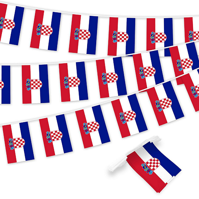 G128 8.2x5.5IN Flag Pieces 33FT Full String, Croatia Printed 150D Polyester Bunting Banner Flag Image