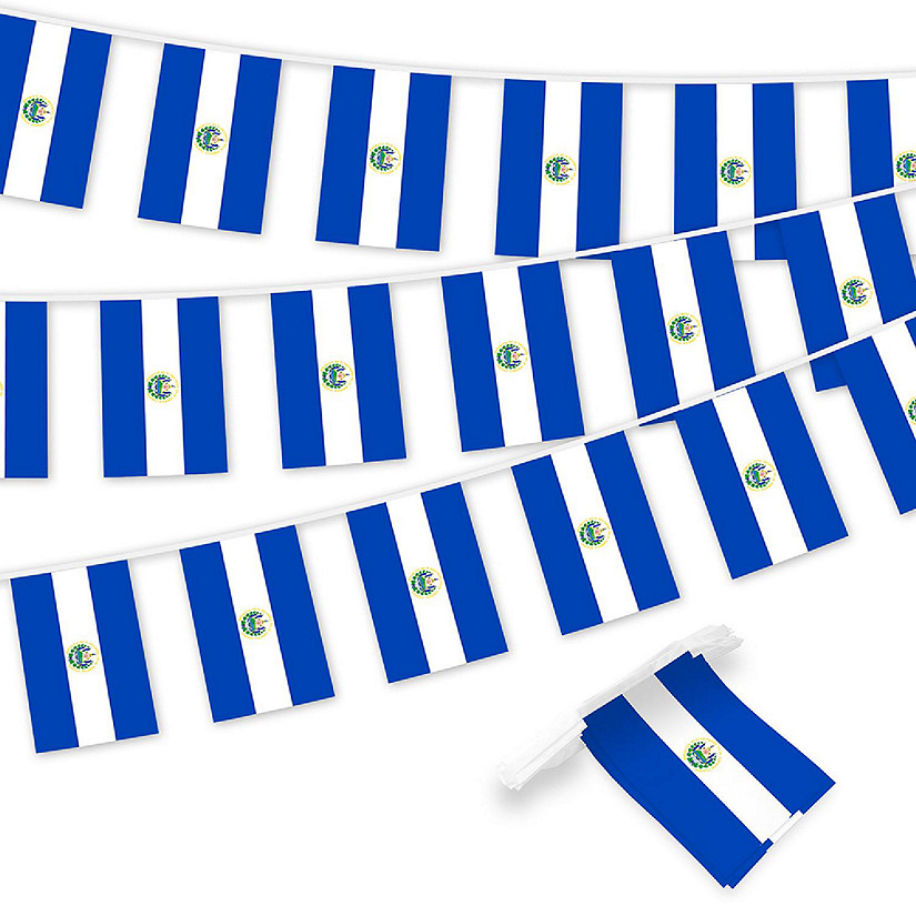 G128 8.2x5.5IN Flag Pieces 33FT Full String, El Salvador Printed 150D Polyester Bunting Banner Flag Image
