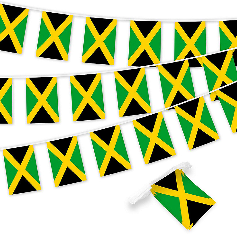 G128 8.2x5.5IN Flag Pieces 33FT Full String, Jamaica Printed 150D Polyester Bunting Banner Flag Image