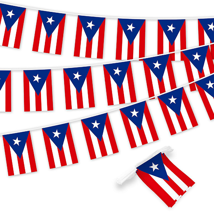G128 8.2x5.5IN Flag Pieces 33FT Full String, Puerto Rico Printed 150D Polyester Bunting Banner Flag Image