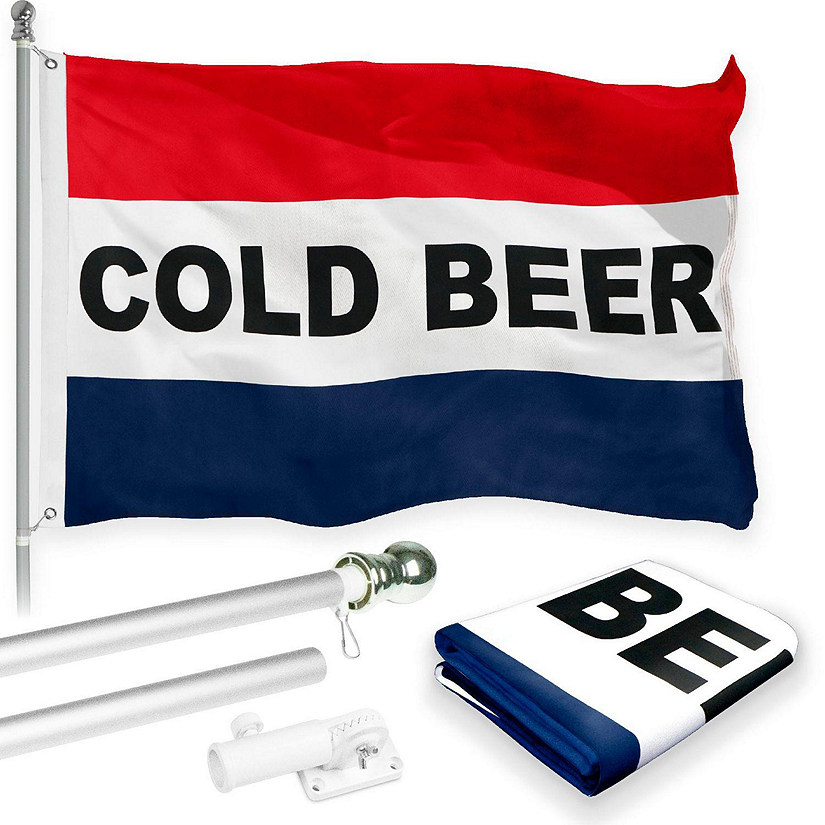 G128 - Combo Pack: 6 Feet Tangle Free Spinning Flagpole (Silver) Cold Beer Flag 3x5 ft Printed 150D Brass Grommets (Flag Included) Aluminum Flag Pole Image