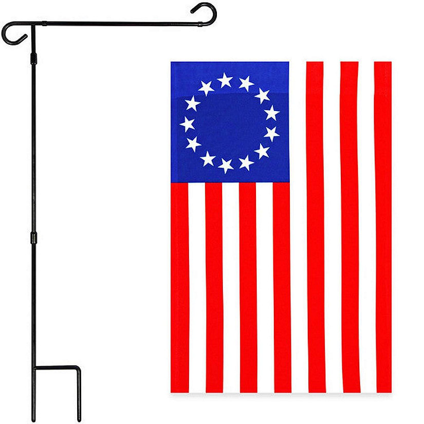 G128 - Combo Pack: Garden Flag Stand Black 36x16IN and Garden Flag Betsy Ross Flag 12x18IN Image
