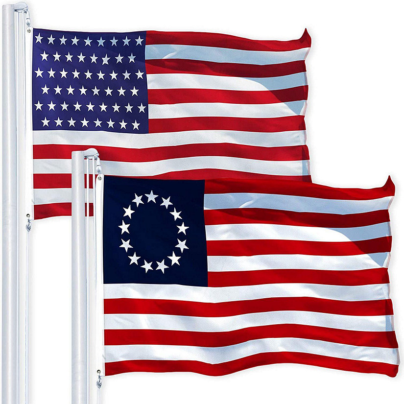 G128 Combo Pack USA American Flag 3x5 Ft 150D Printed Stars & Betsy Ross Flag 3x5 Ft 150D Printed Image
