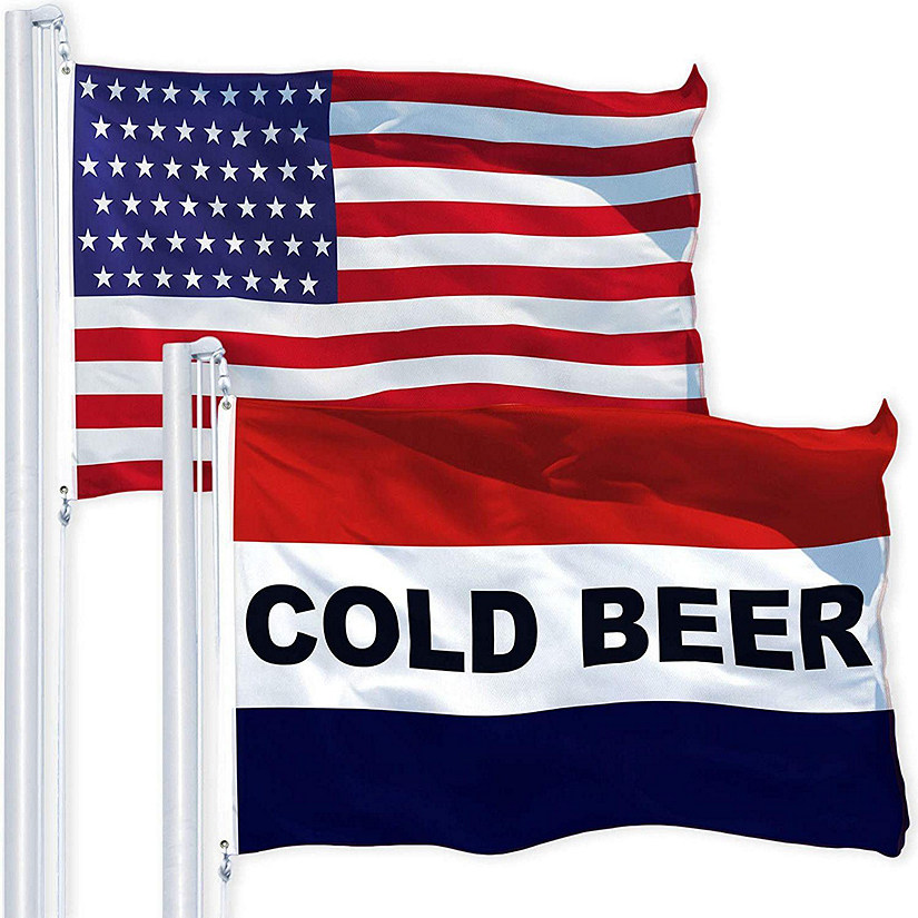 G128 Combo Pack USA American Flag 3x5 Ft 150D Printed Stars & Cold Beer Flag 3x5 Ft 150D Printed Image