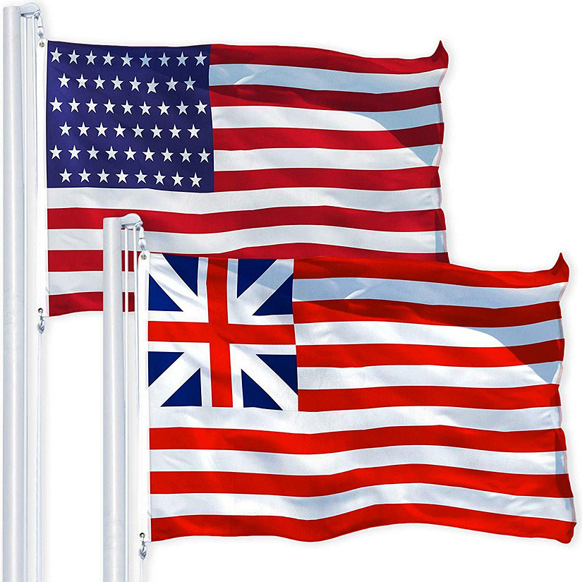 G128 Combo Pack USA American Flag 3x5 Ft 150D Printed Stars & Grand Union Flag 3x5 Ft 150D Printed Image