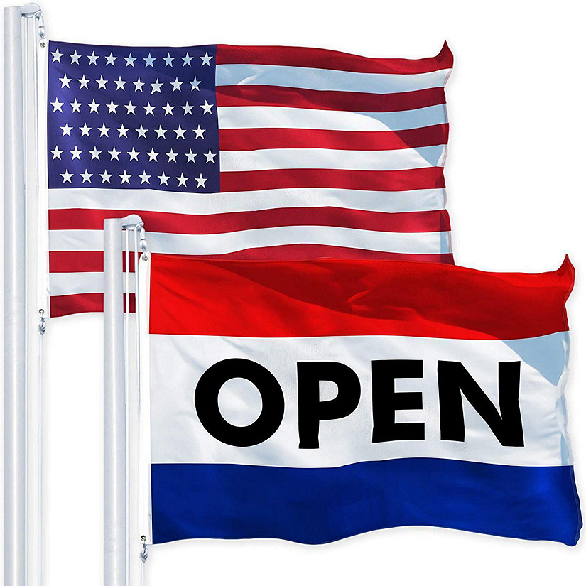 G128 Combo Pack USA American Flag 3x5 Ft 150D Printed Stars & Open Sign Flag 3x5 Ft 150D Printed Image