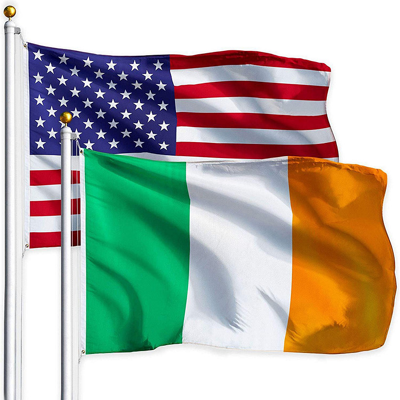 G128 Combo Pack USA American Flag 3x5 Ft 75D Printed Stars & Ireland Irish Flag 3x5 Ft 75D Printed Image