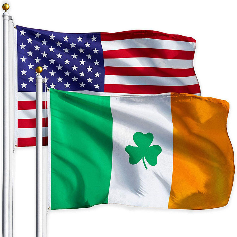 G128 Combo Pack USA American Flag 3x5 Ft 75D Printed Stars & Irish Shamrock Flag 3x5 Ft 75D Printed Image
