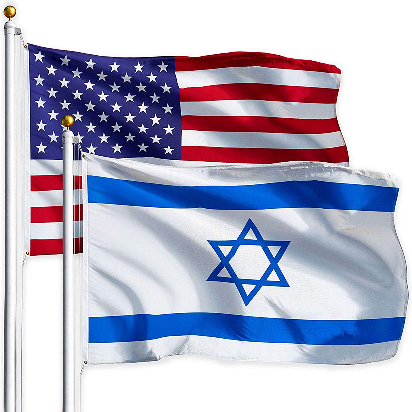 G128 Combo Pack USA American Flag 3x5 Ft 75D Printed Stars & Israel Israeli Flag 3x5 Ft 75D Printed Image