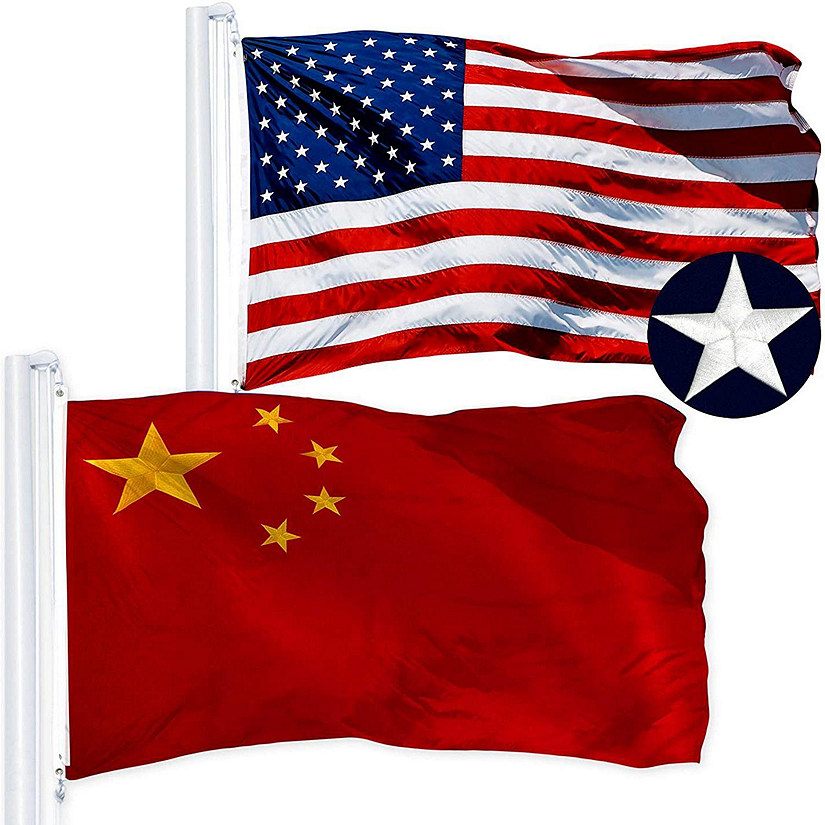 G128 Combo Pack USA American Flag and USA Flag Stars & China Chinese Flag and USA Flag Image