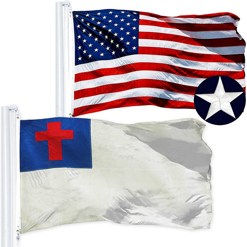 G128 Combo Pack USA American Flag and USA Flag Stars & Christian Flag and USA Flag Image