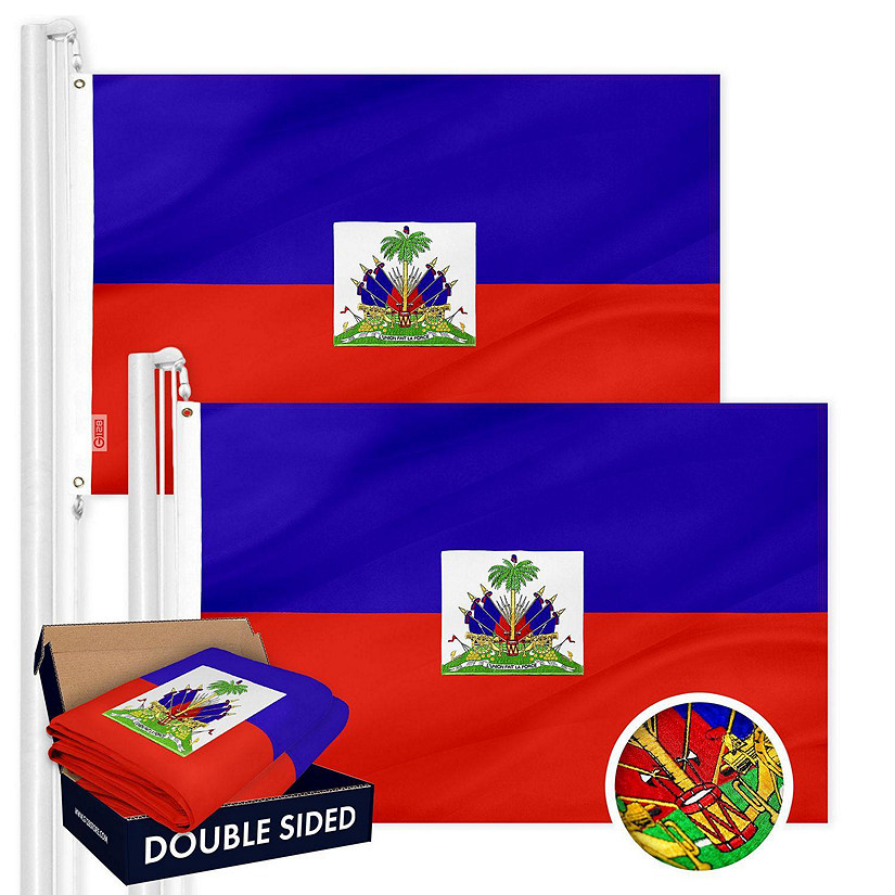 G128 - Haiti Haitian Flag 3x5 Ft 2 Pack Double Sided Embroidered 300D Indoor/Outdoor, Brass Grommets, Heavy Duty Polyester Image
