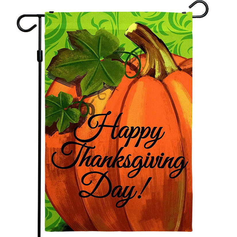 G128  Home Decorative Thanksgiving Garden Flag, Happy Thanksgiving Day Quote with Pumpkin Decorations, Rustic Holiday Seasonal Outdoor Flag 12 x 18 Inch Image