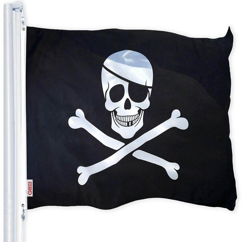 G128  Jolly Roger Pirate Flag Bones 3x5 FT Printed Brass Grommets 150D Polyester Indoor or Outdoor  Much Thicker More Durable Than 100D 75D Polyester Image