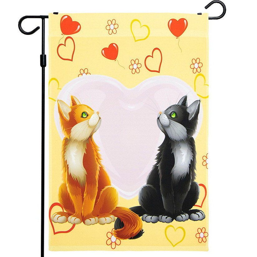 G128  Valentine's Day Garden Flag, Valentine Themed Decorations  Cats in Love, Rustic Holiday Seasonal Outdoor Flag 12 x 18 Inch Image