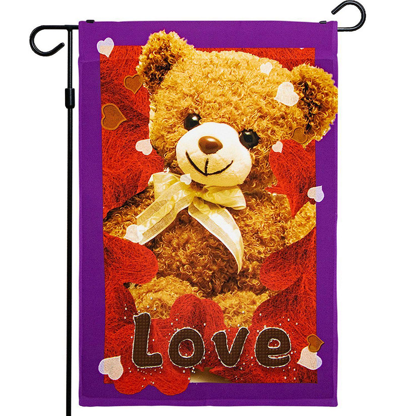 G128  Valentine's Day Garden Flag, Valentine Themed Decorations  Love Toy Bear, Rustic Holiday Seasonal Outdoor Flag 12 x 18 Inch Image