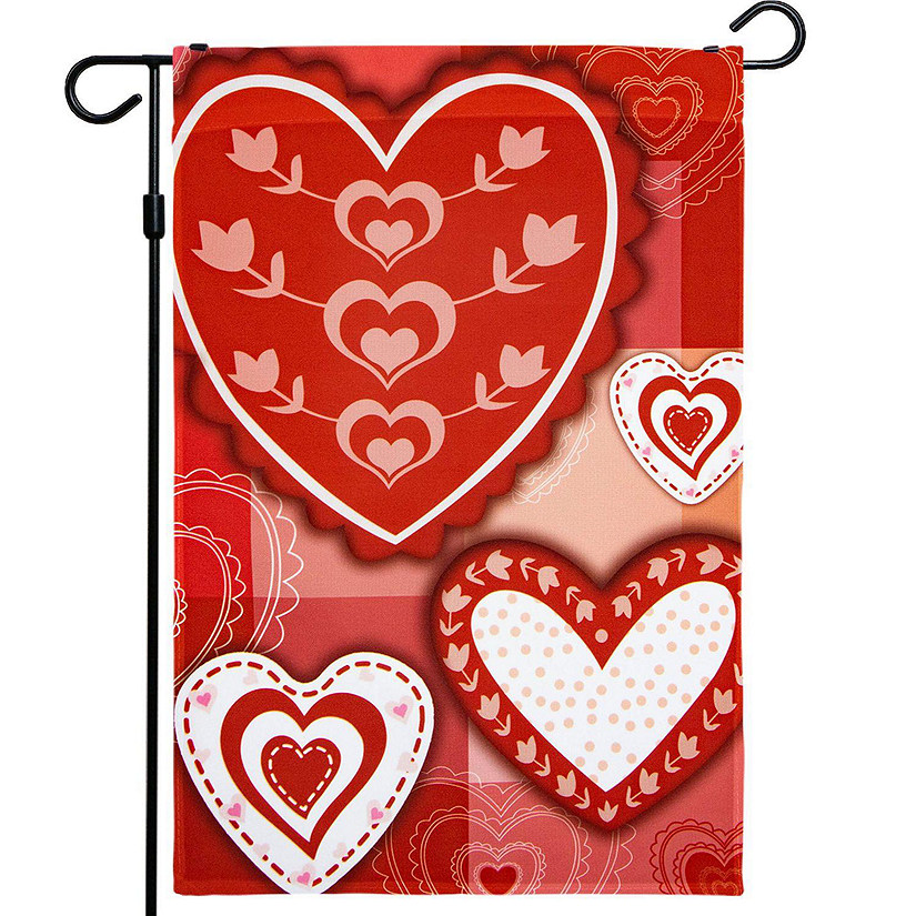 G128  Valentine's Day Garden Flag, Valentine Themed Decorations  Patchwork Hearts, Rustic Holiday Seasonal Outdoor Flag 12 x 18 Inch Image