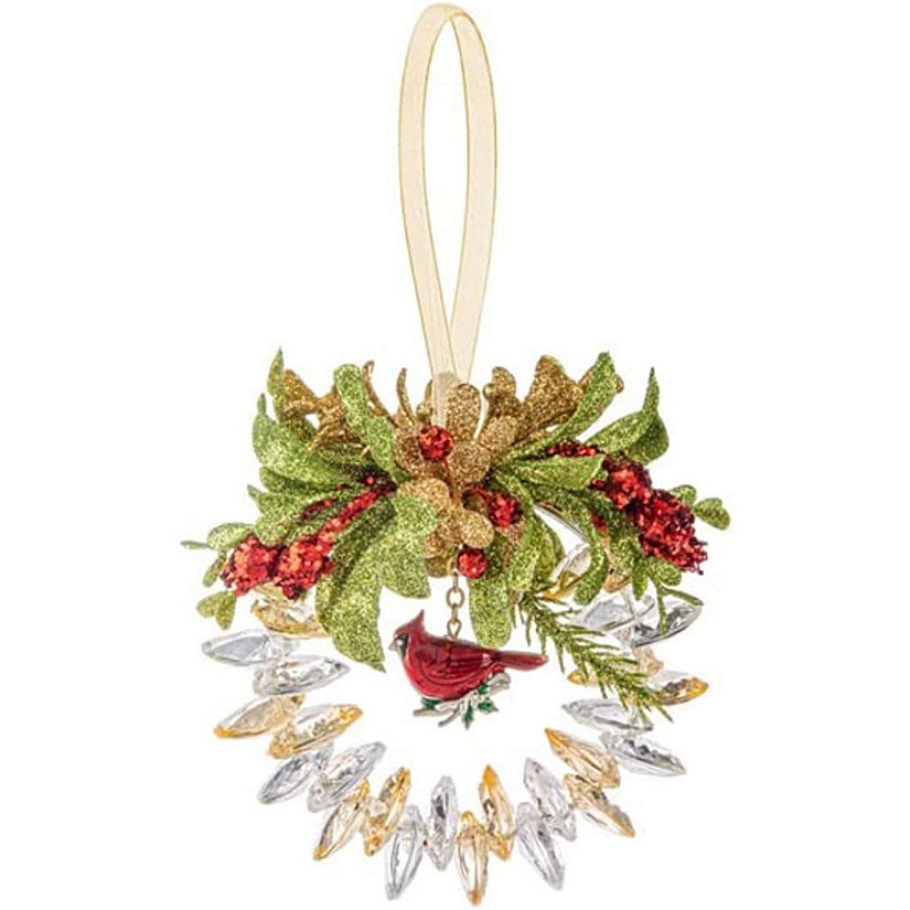 Ganz Cardinal Wreath Ornament, Acrylic, 4-inch Diameter, Multicolor Image