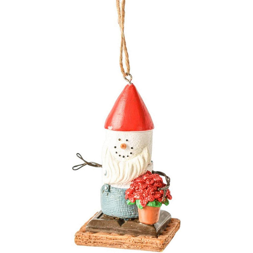 Ganz Smores Resin Holiday Ornament, Gnome With Flower Snowman Image