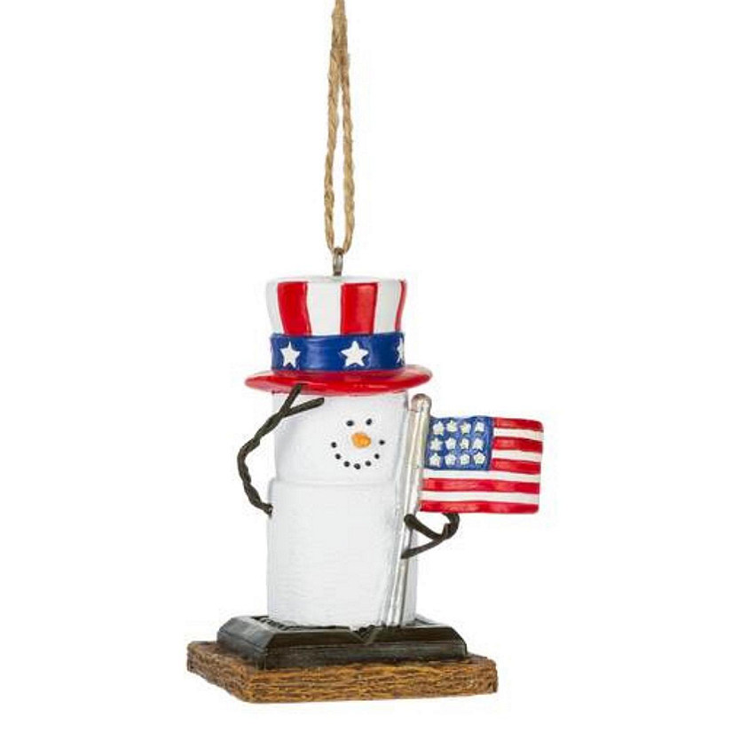 Ganz Smores Resin Holiday Ornament, Patriotic Snowman Image