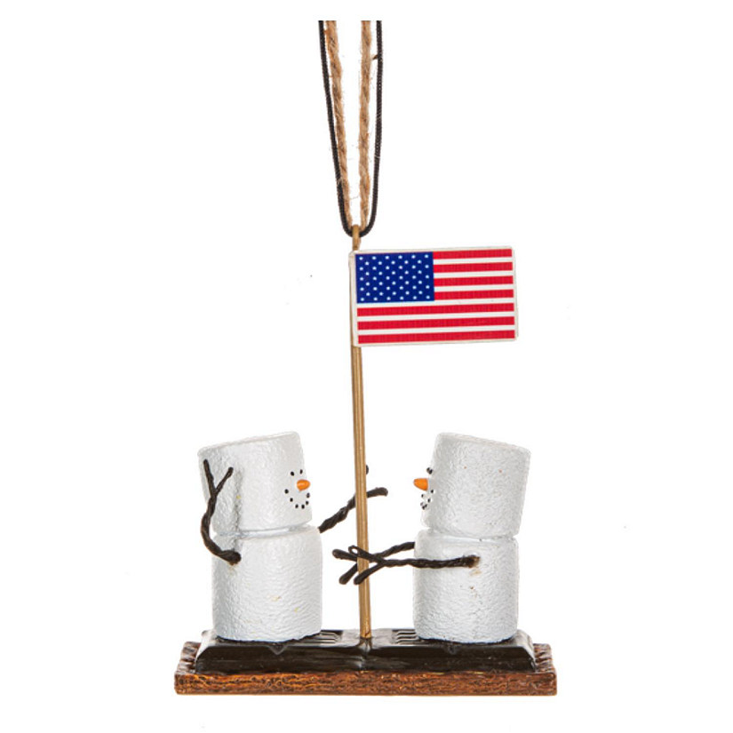 Ganz Smores Resin Holiday Ornament, Snowman with American Flag Image