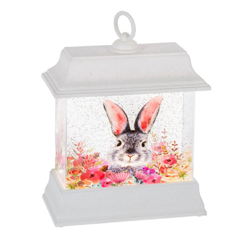 Ganz White LED Light Up Shimmer Bunny Rabbit Easter Lantern 9 Inch Image