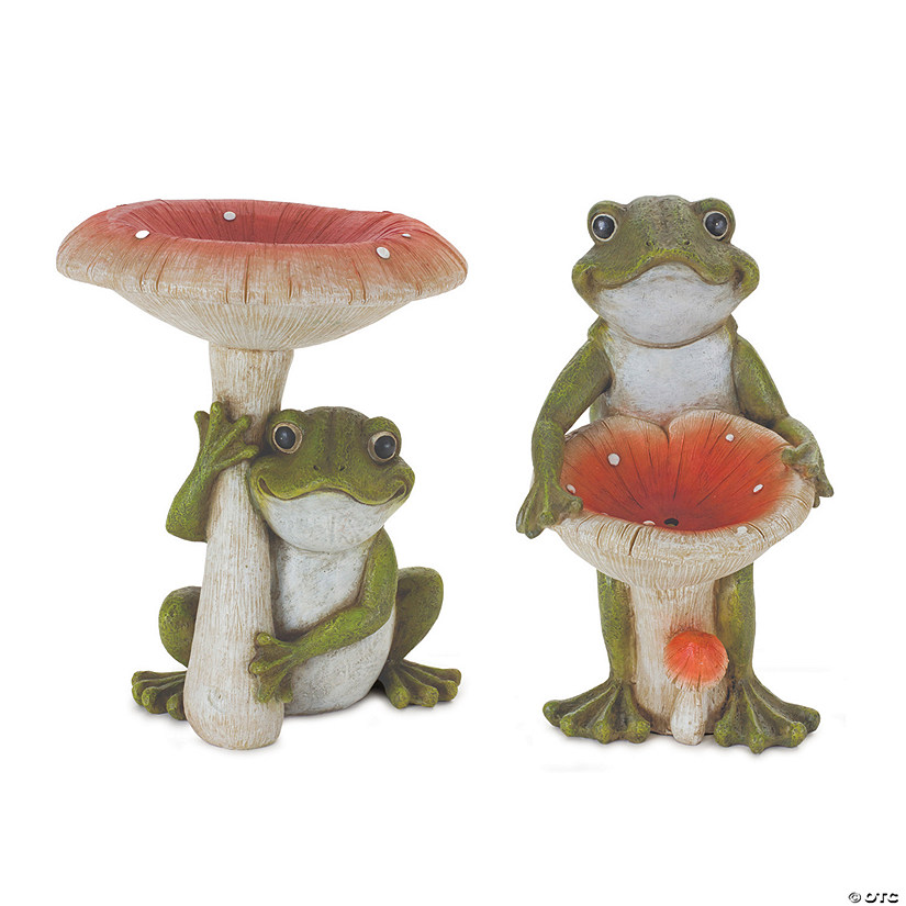 Garden Frog With Mushroom (Set Of 2) 9.5"H, 10"H Resin Image